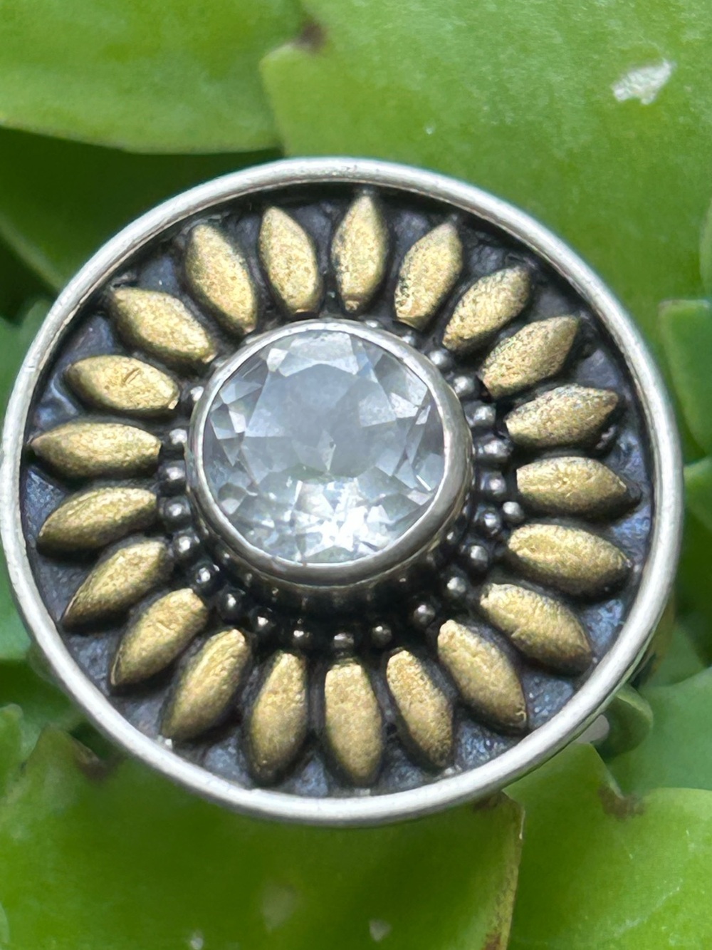 Mars & valentine sterling sterling silver sunburst sunflower crystal Ring 6.25